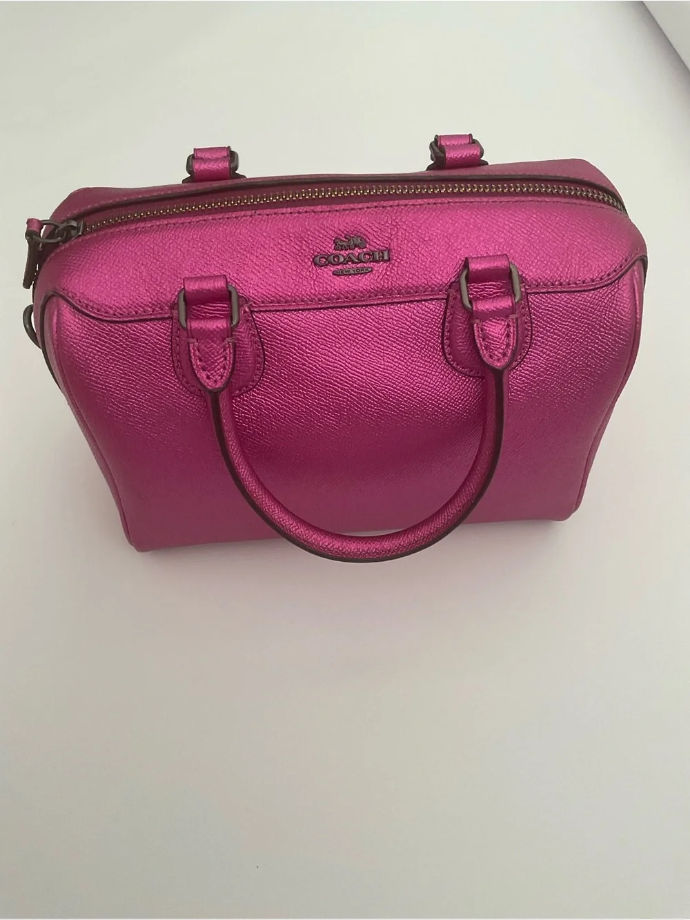 Coach Metallic Fuchsia Pebbled Leather Satchel